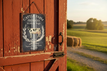 Load image into Gallery viewer, Cattle Farm metal wall sign mounted on a rustic barn door