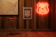 Load image into Gallery viewer, Americas Route 66 retro metal wall sign in vintage Americana scene