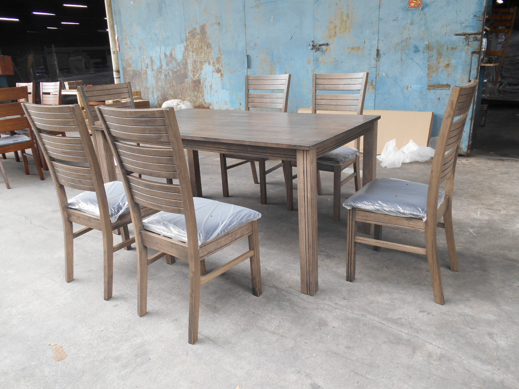 Bandon Solid Wood Table top and 6 chairs Glacier Grey