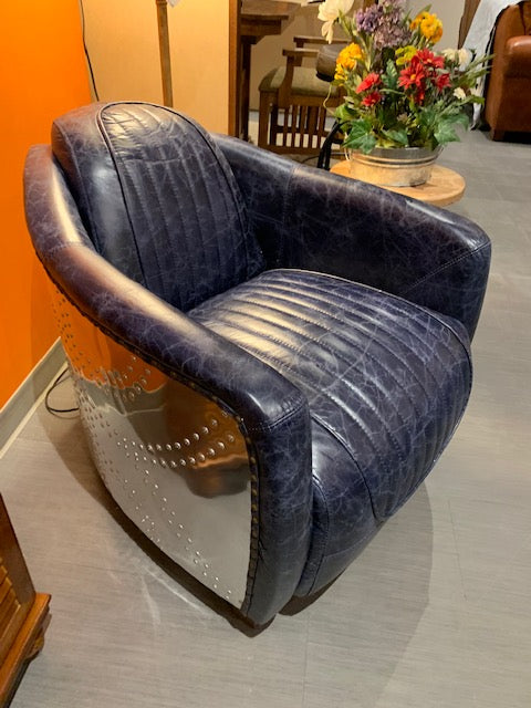 Aviation Trident Accent leather and aluminum/ riveted sided chair.