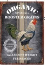 Load image into Gallery viewer, Organic Rooster Grains – Vintage Farmhouse Metal Wall Sign | Amazing Indoors
