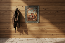 Load image into Gallery viewer, Born to Be Wild metal wall sign on rustic wood wall with leather jacket
